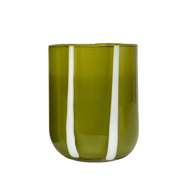 Atina Drinking Glass - olive & white stripe