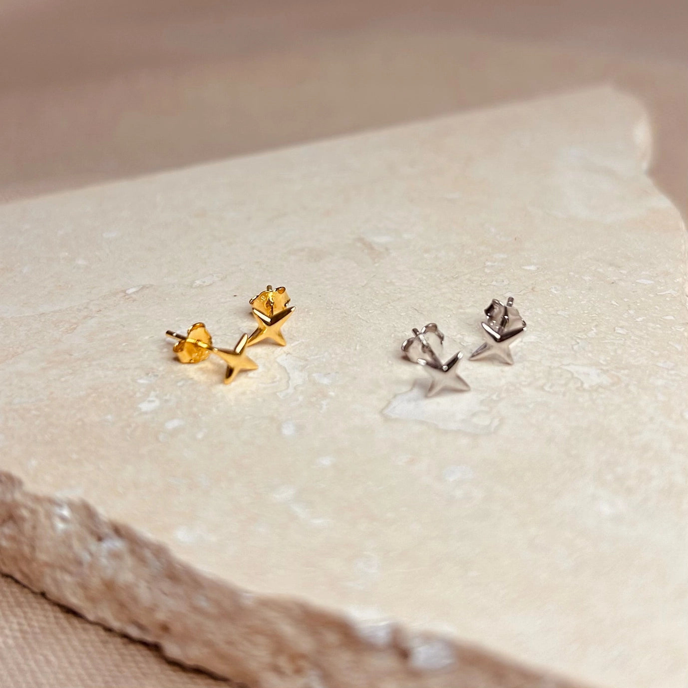 Plain Star Stud Earrings - gold / silver