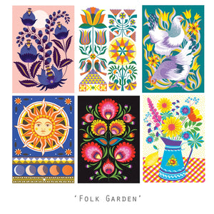 Folk Garden Postcard - pack of 6