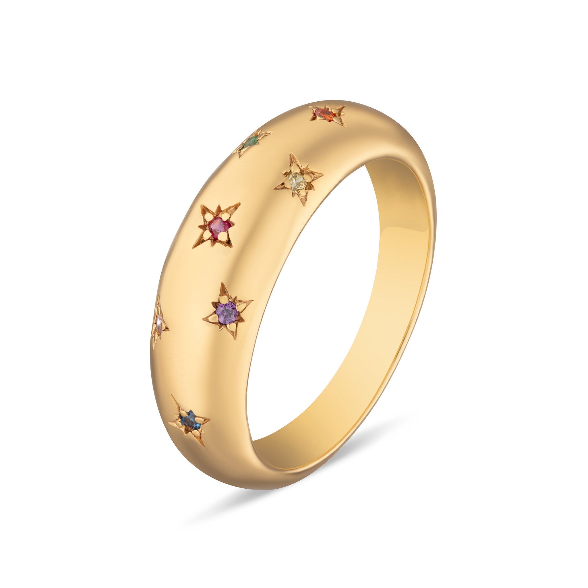 Gold Celestial Dome Ring with Rainbow Stones