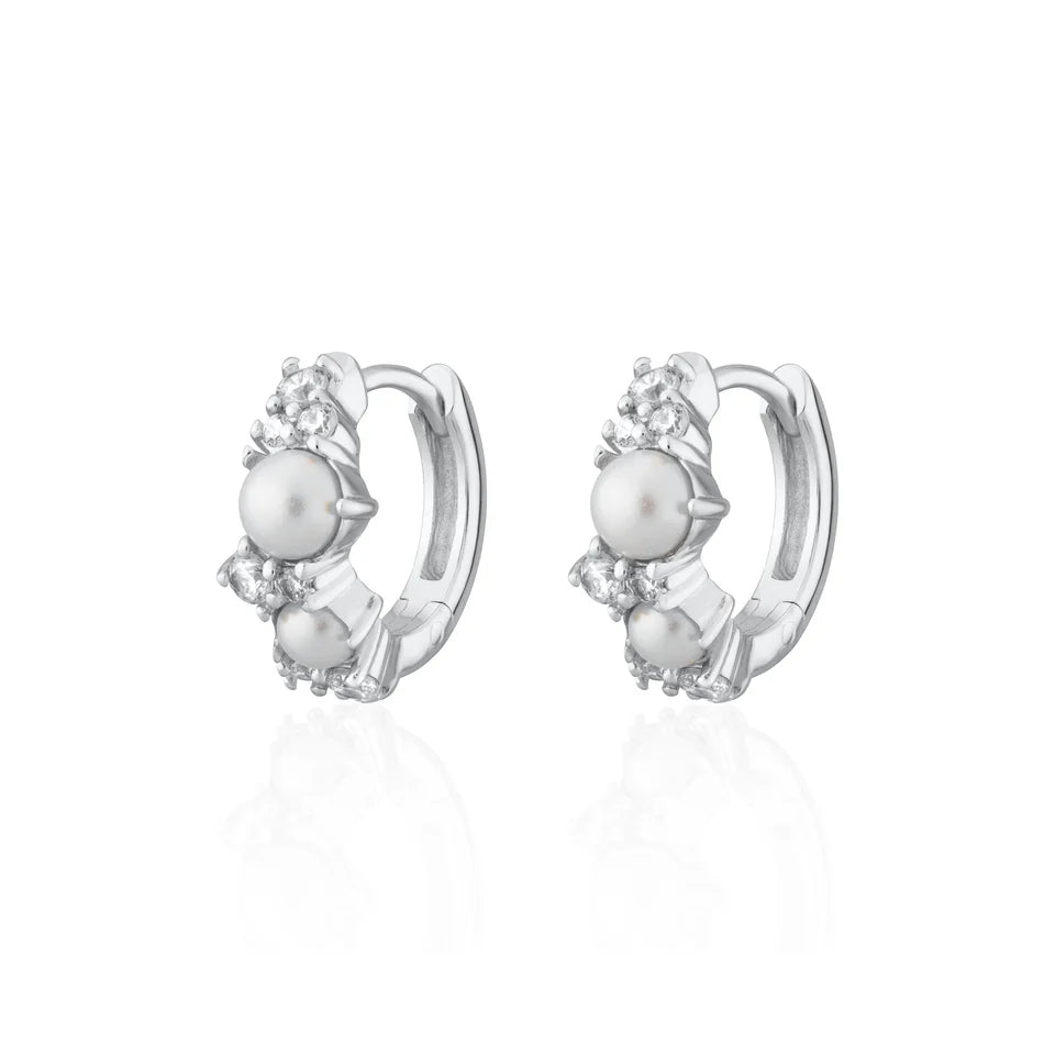 Pearl Huggie Earrings - silver