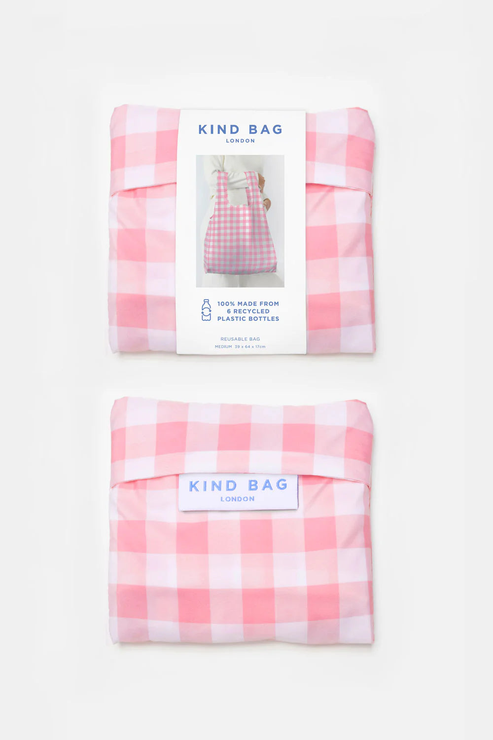 Gingham Bubblegum Pink Reusable Bag - medium