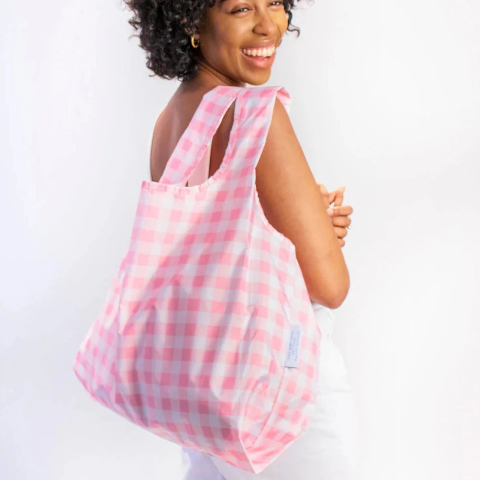 Gingham Bubblegum Pink Reusable Bag - medium