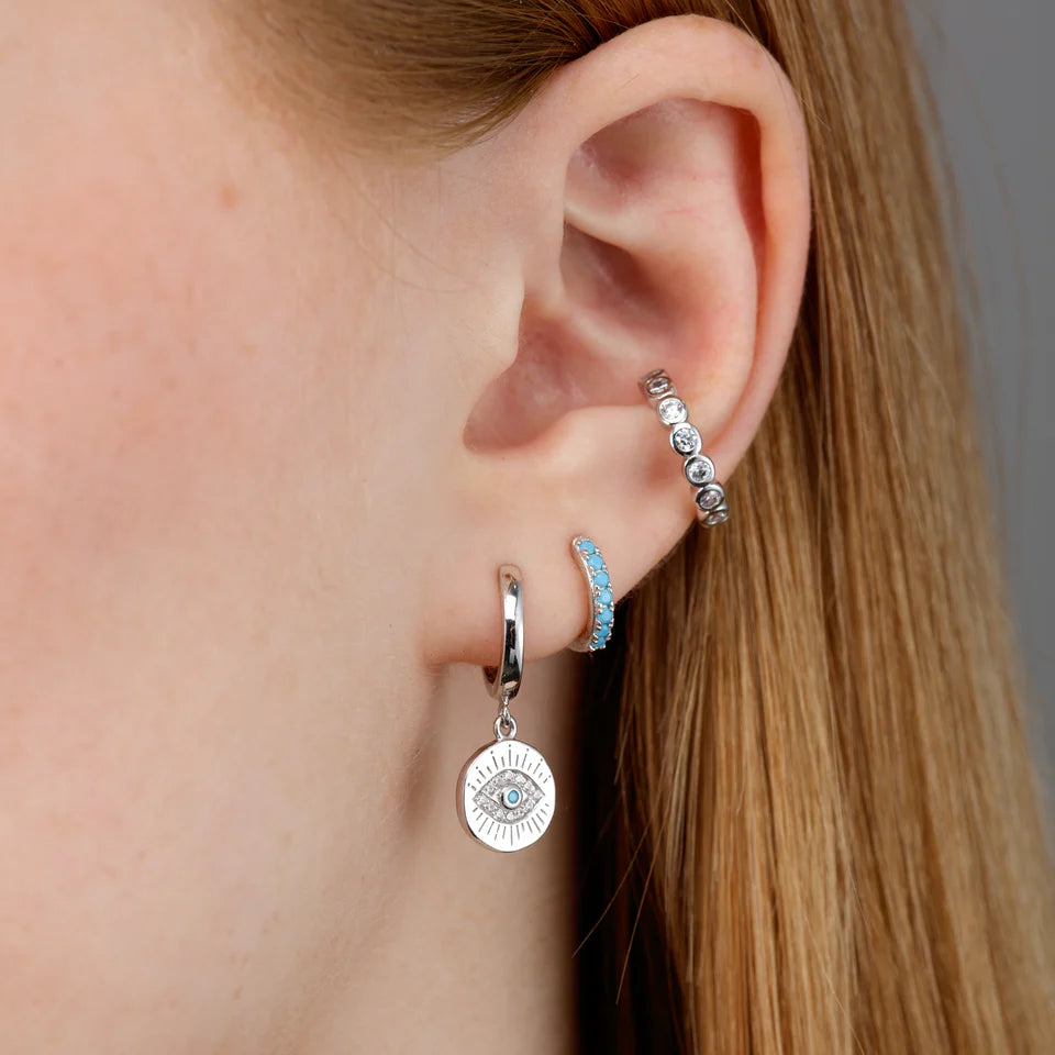 Evil Eye Charm Hoop Earring