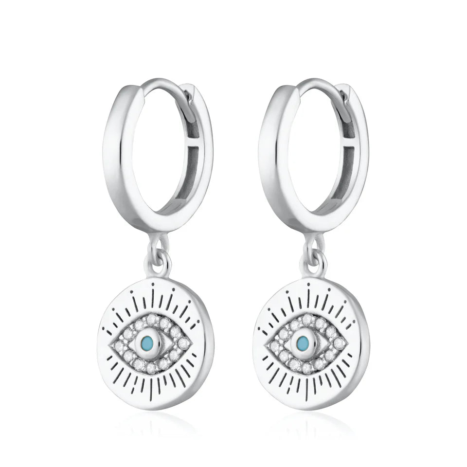 Evil Eye Charm Hoop Earring