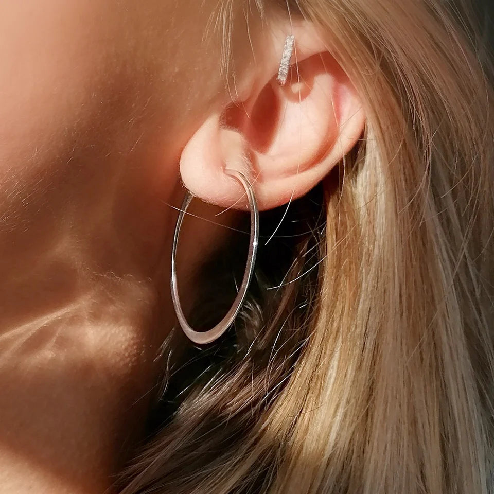 Flat Hoop Earrings - silver