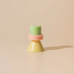 Load image into Gallery viewer, Stack Candle - lime green / coral / yellow

