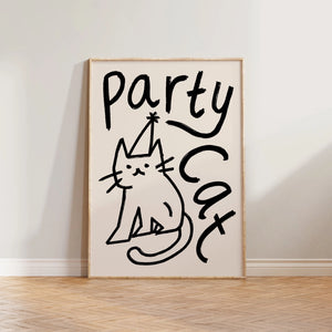 Party Cat Doodle Print - black