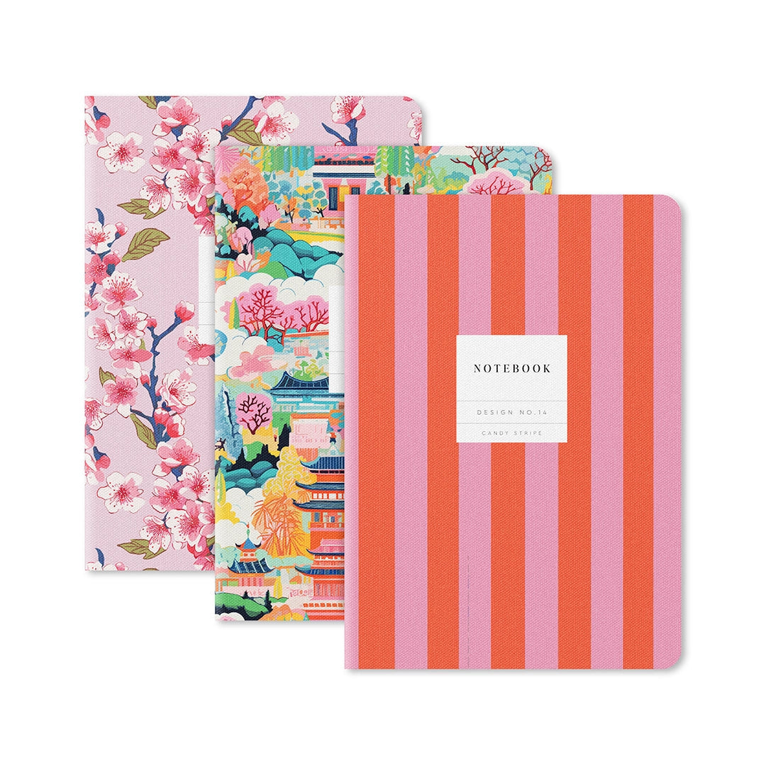 Stripe & Floral Print Notebooks - pack of 3