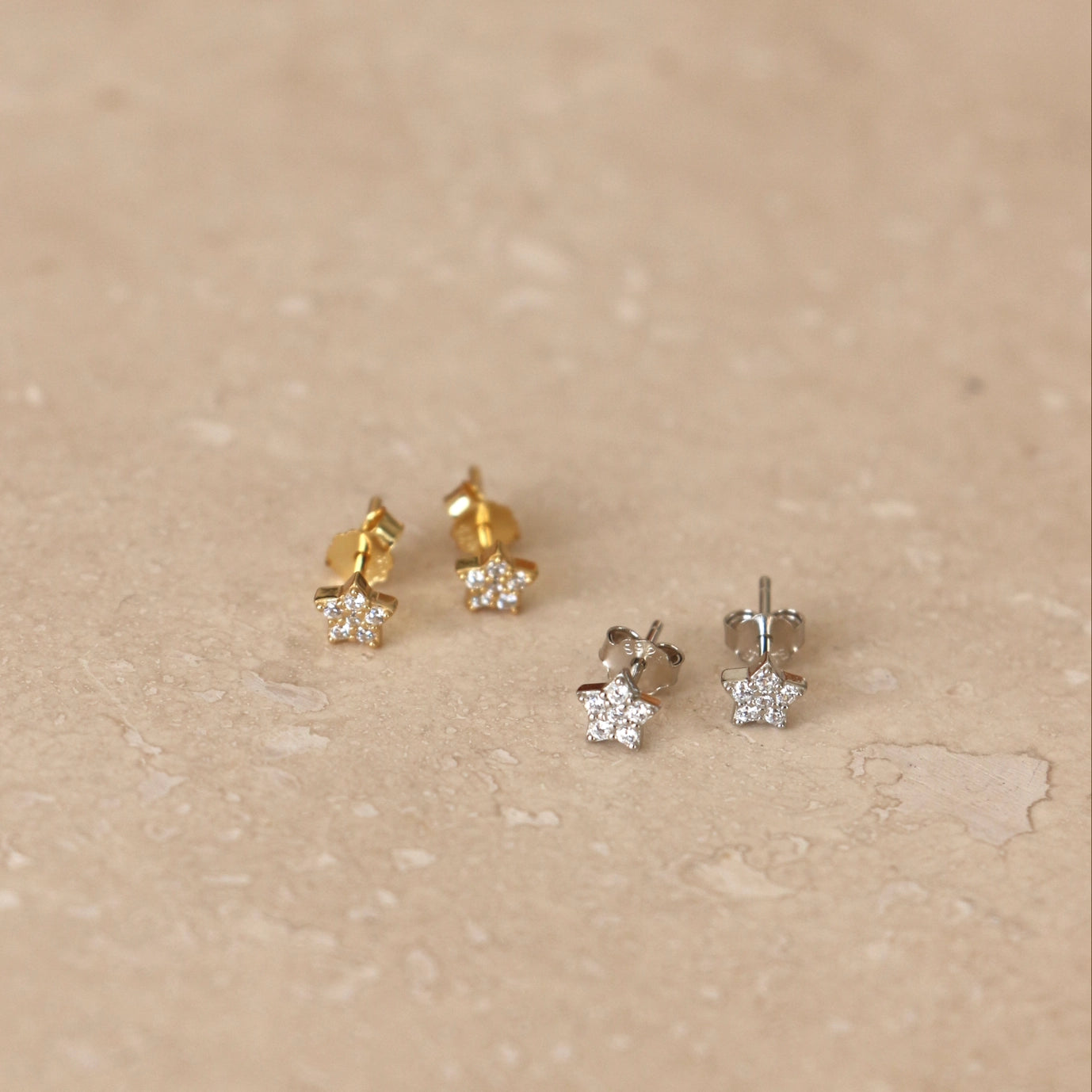 Mini Diamanté Star Stud Earrings - gold / silver