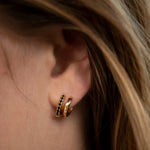 Load image into Gallery viewer, Gold Double Huggie Earring with Black Stones
