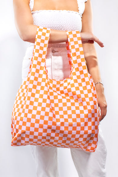 Medium Reusable Bag | Checkerboard | Pink & Orange